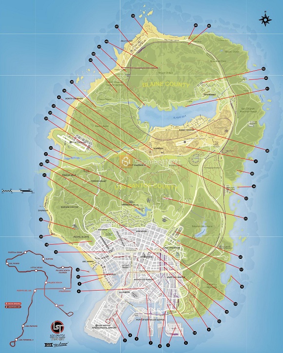 Mapa dos fragmentos de cartas do GTA V